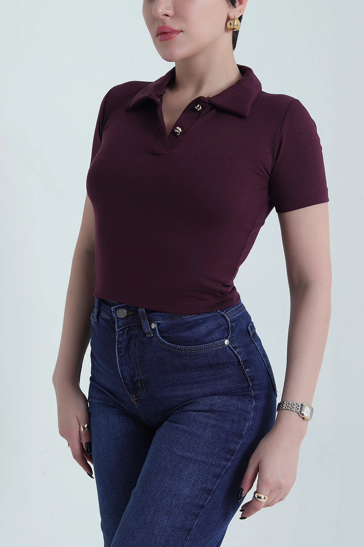 Mürdüm Polo Yaka Oysho Kadın Bluz 452887