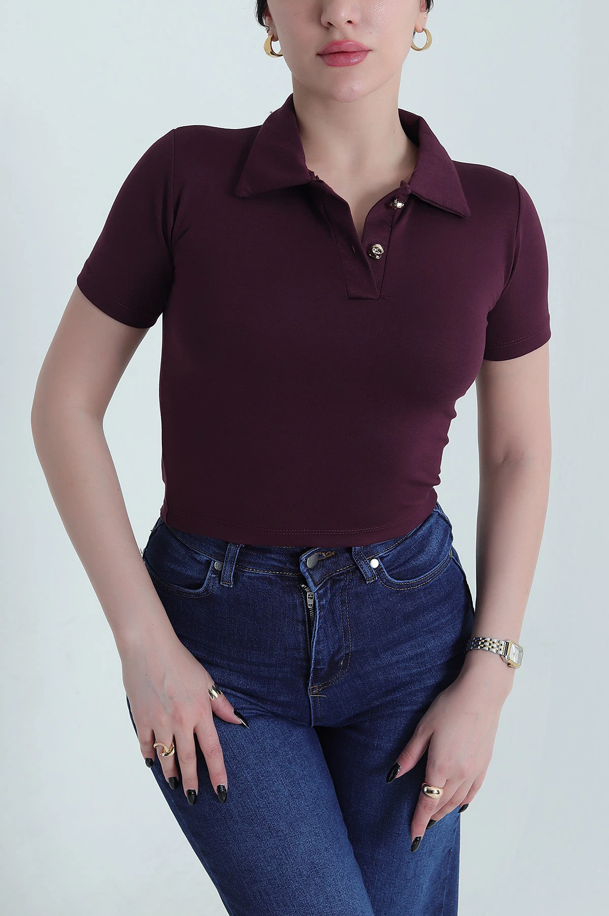 Mürdüm Polo Yaka Oysho Kadın Bluz 452887