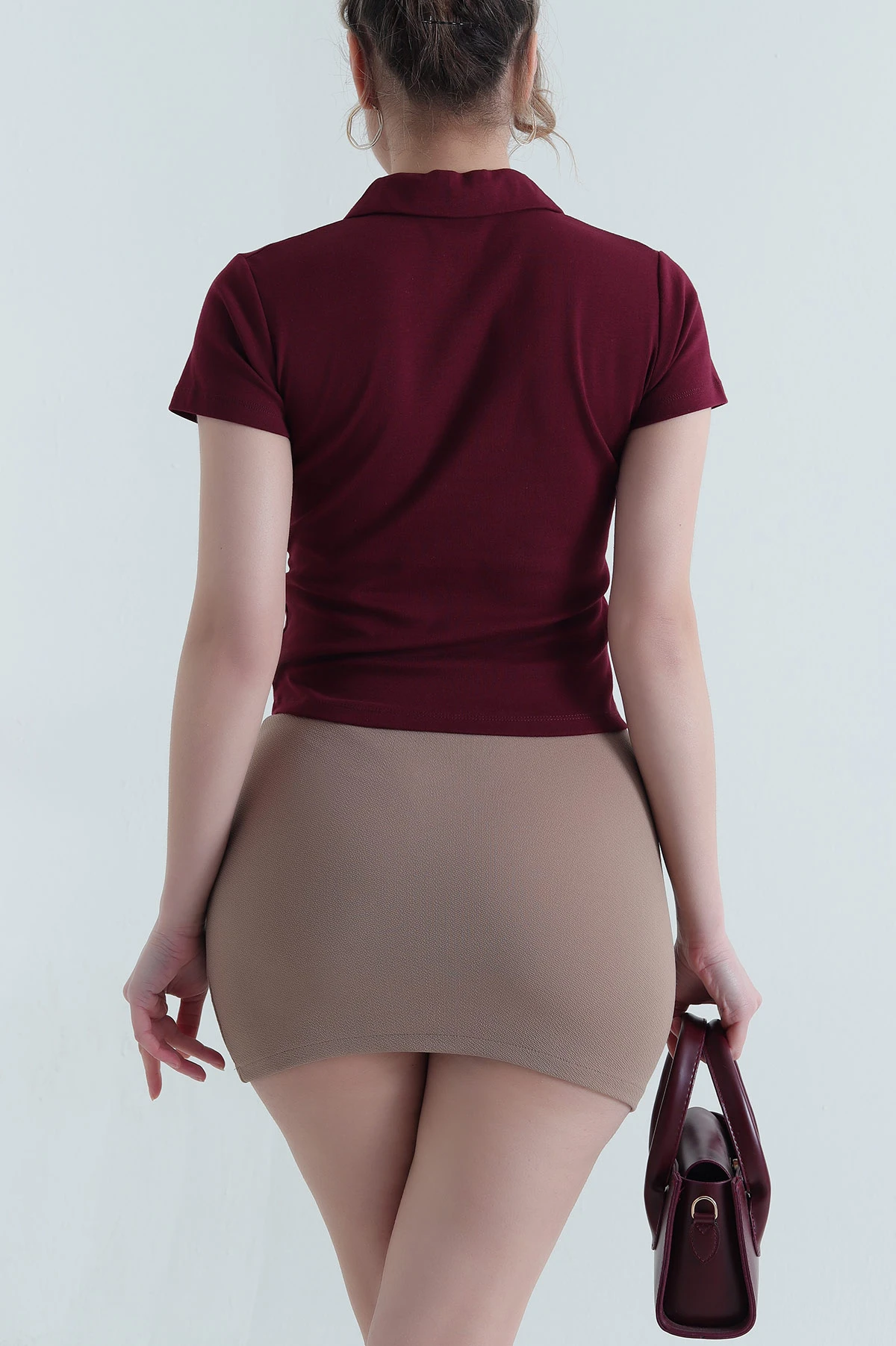 Mürdüm Polo Yaka Ribana Kadın Bluz 446620