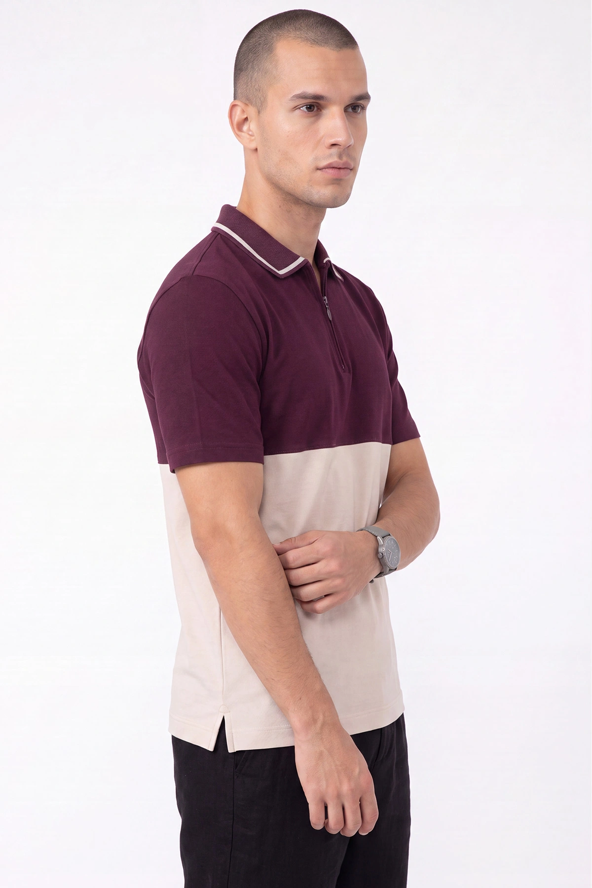 Mürdüm Polo Yaka Yarım Fermuarlı Erkek Tişört 471713