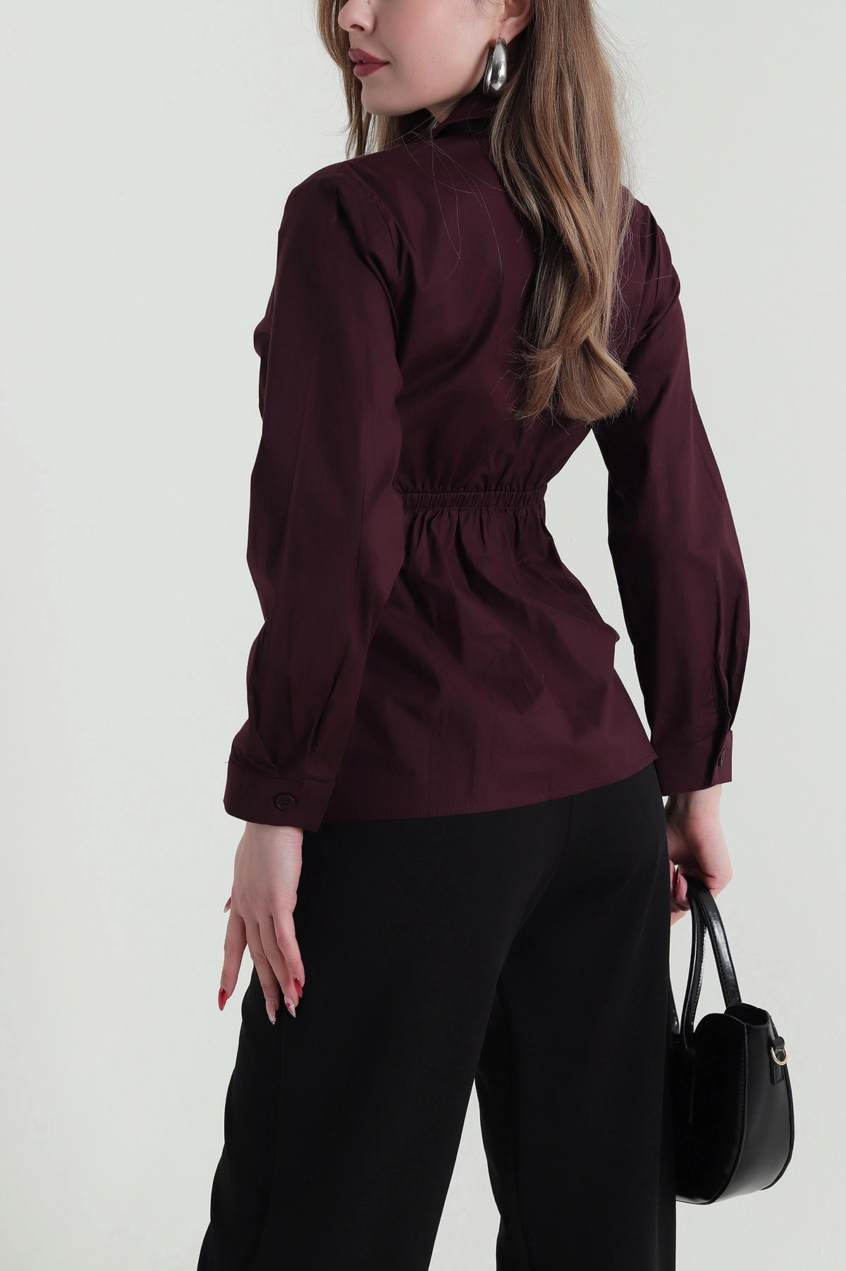Mürdüm Poplin Dokuma Kadın Gömlek Bluz 425482
