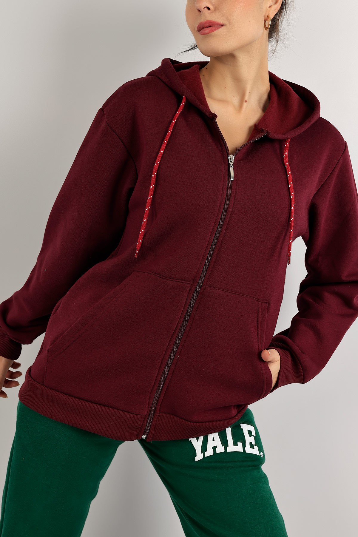 Mürdüm Şardonlu Bayan Fermuarlı Sweat Hırka 138127