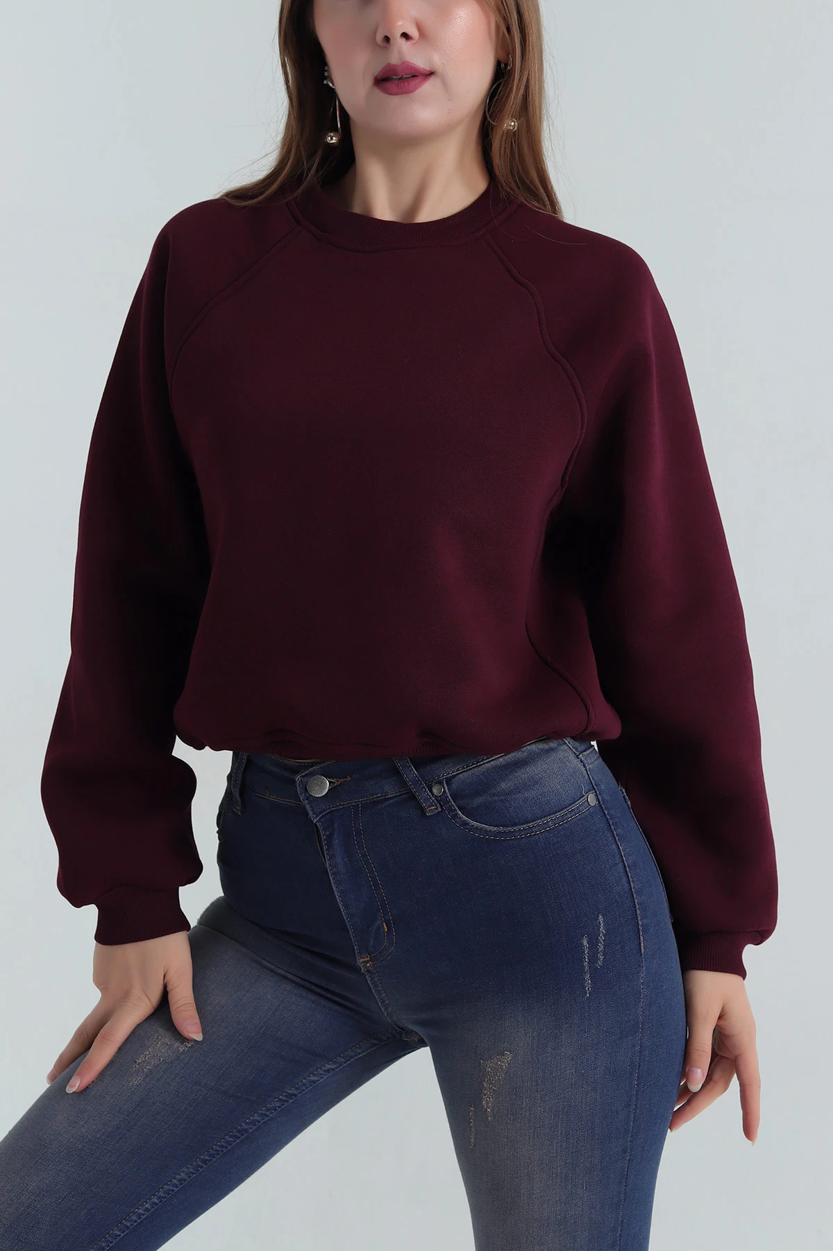 Mürdüm Şardonlu Üç İp Kadın Sweat 402495