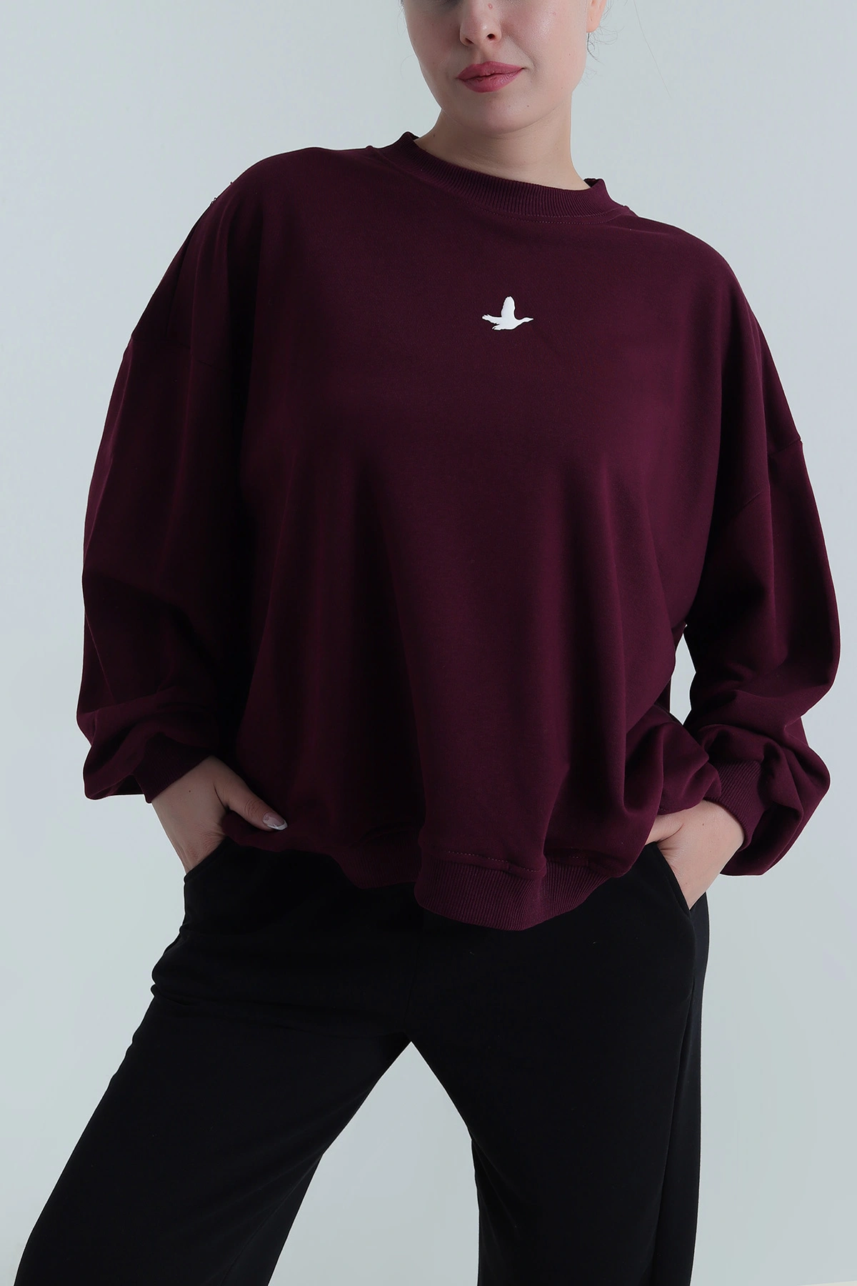 Mürdüm Şardonsuz Salaş Üç İp Kadın Sweat 487484