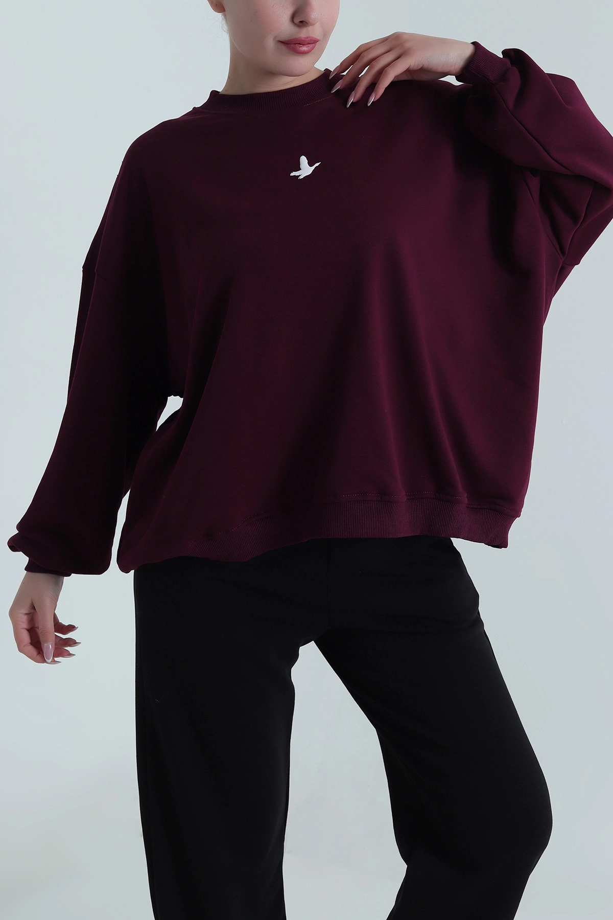 Mürdüm Şardonsuz Salaş Üç İp Kadın Sweat 487484