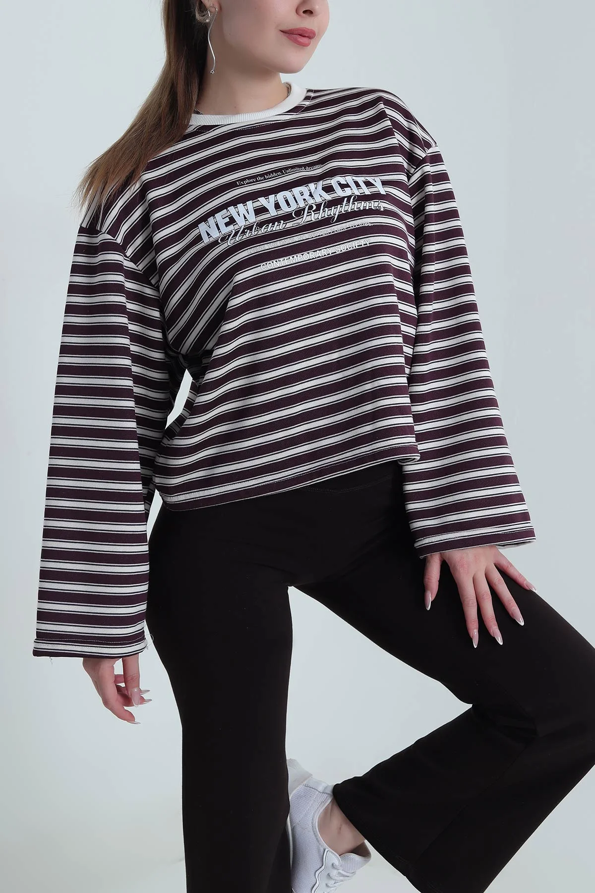 Mürdüm Şardonsuz Üç İp Kadın Fermuarsız Sweat 490984