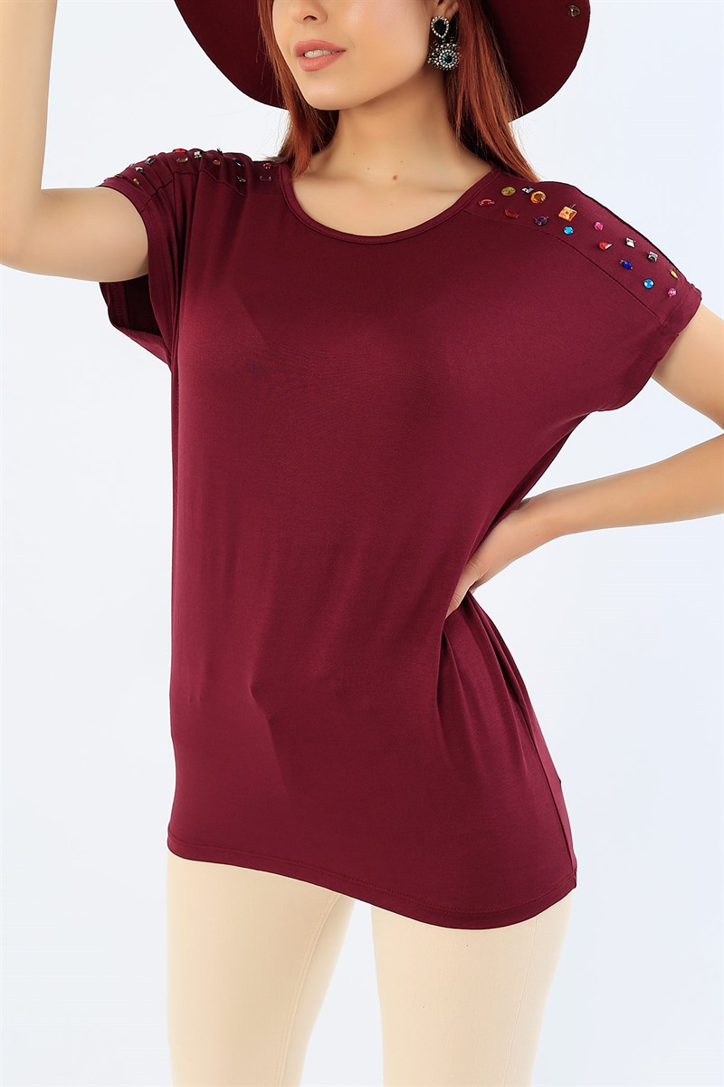 Mürdüm Taş İşlemeli Bluz 31864