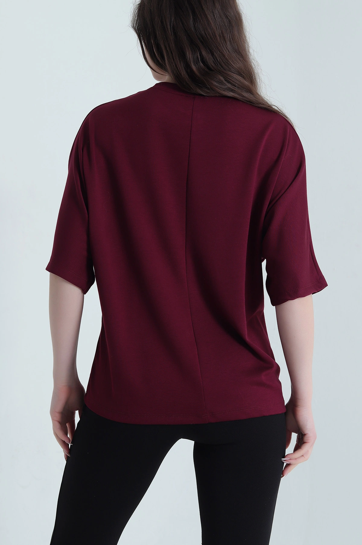 Mürdüm Taş İşlemeli Modal Kadın Bluz 452746