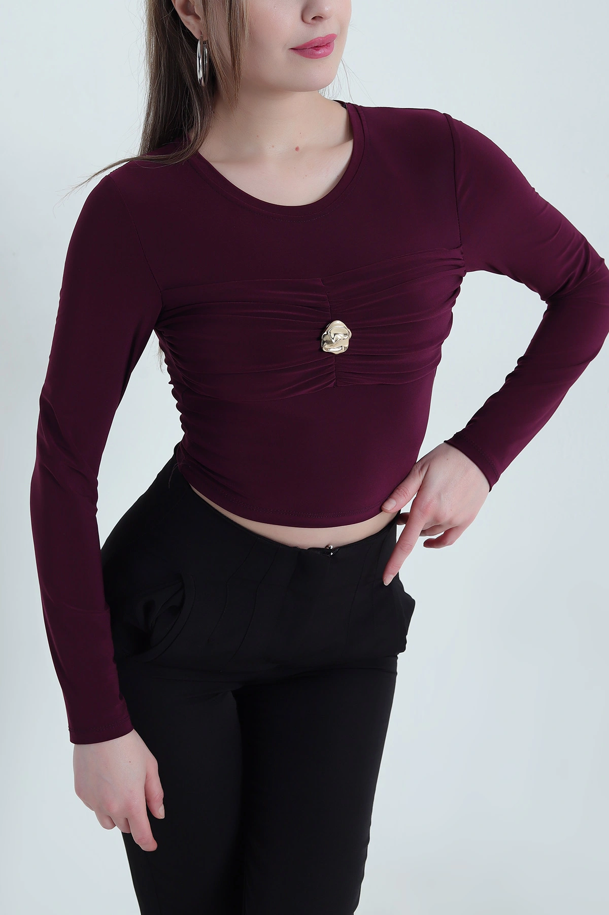 Mürdüm Tokalı Sandy Kadın Bluz 443792