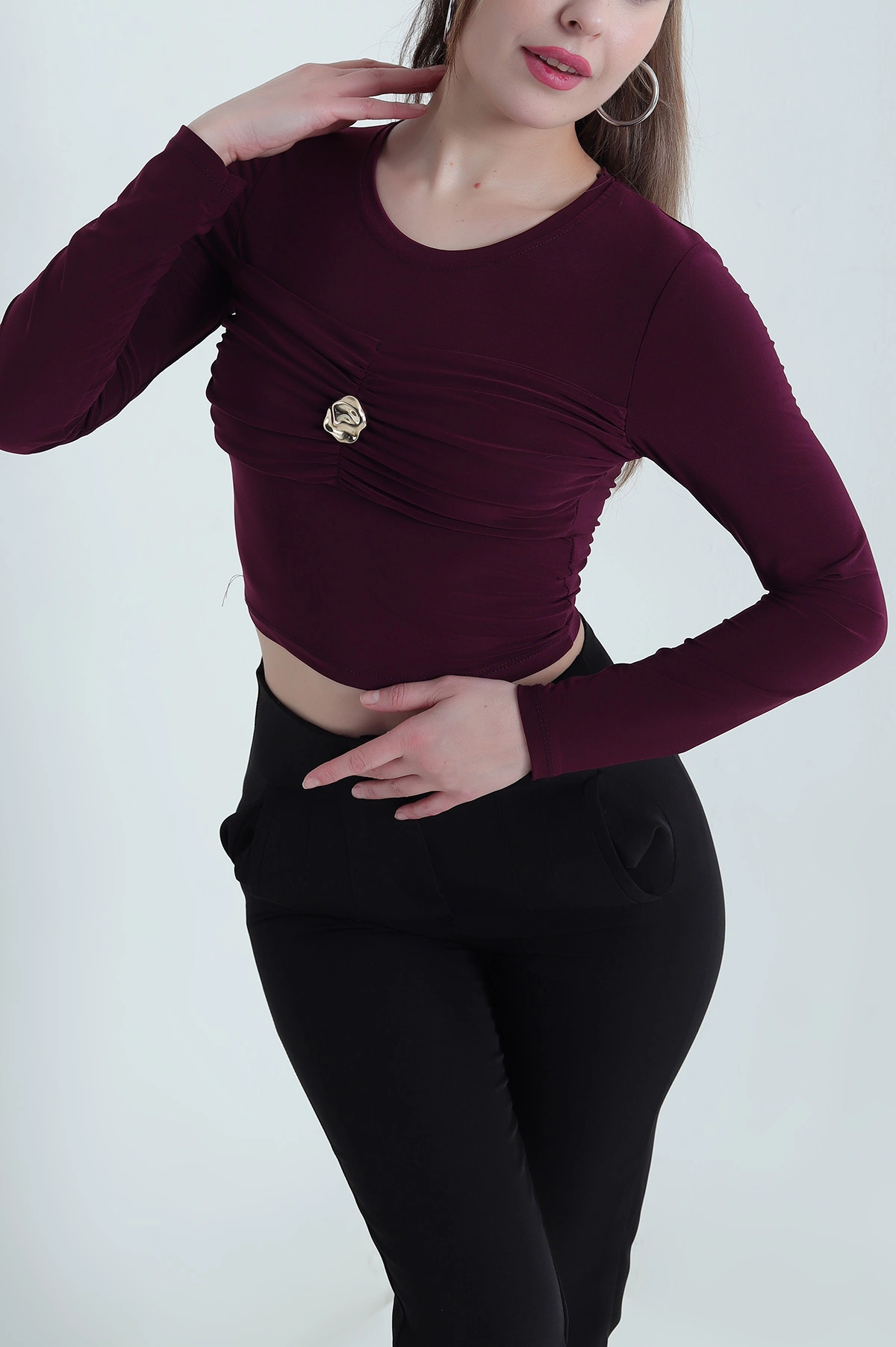 Mürdüm Tokalı Sandy Kadın Bluz 443792