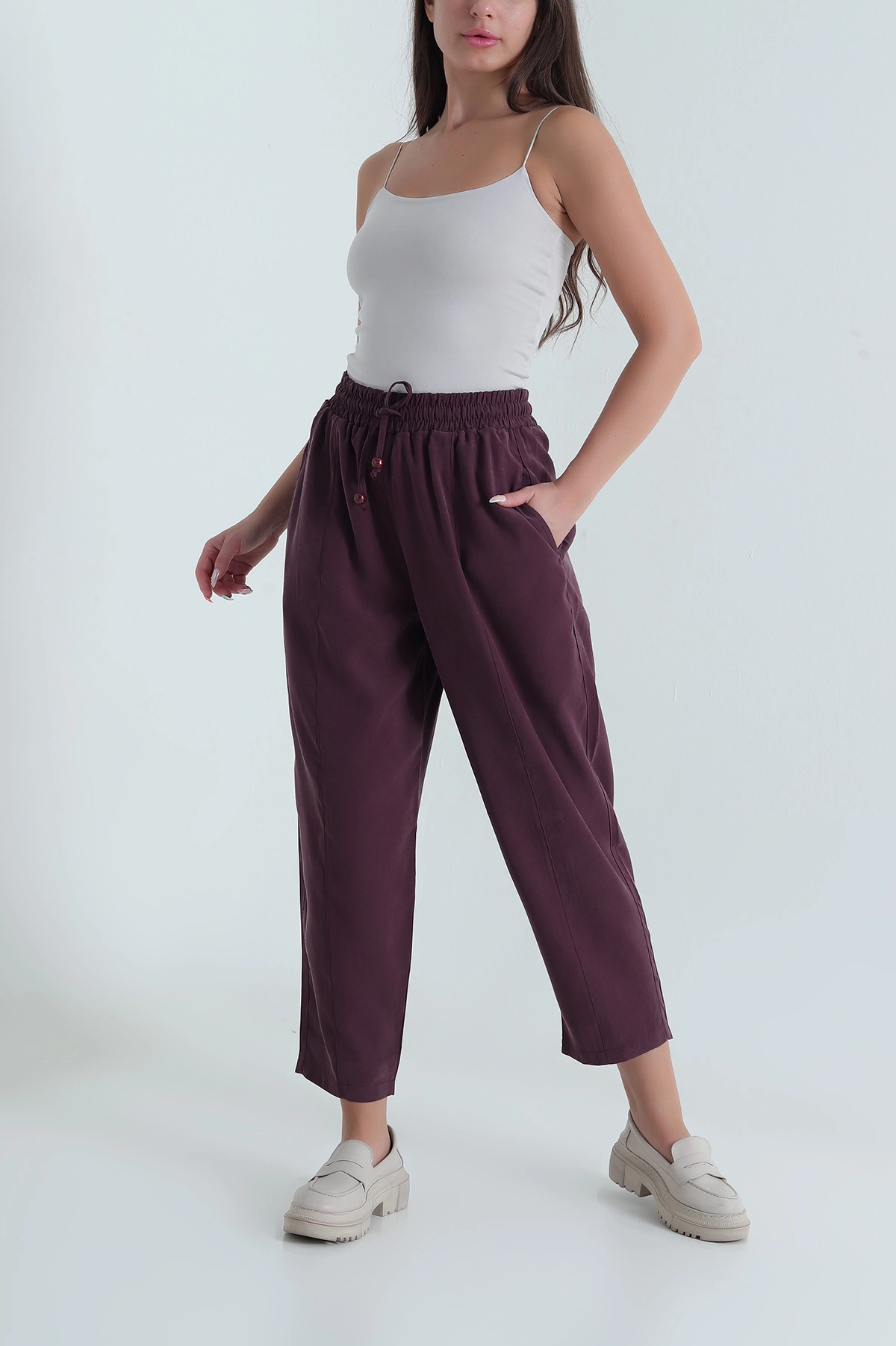 Mürdüm Twil Modal Beli Lastikli Kadın Pantolon 469596