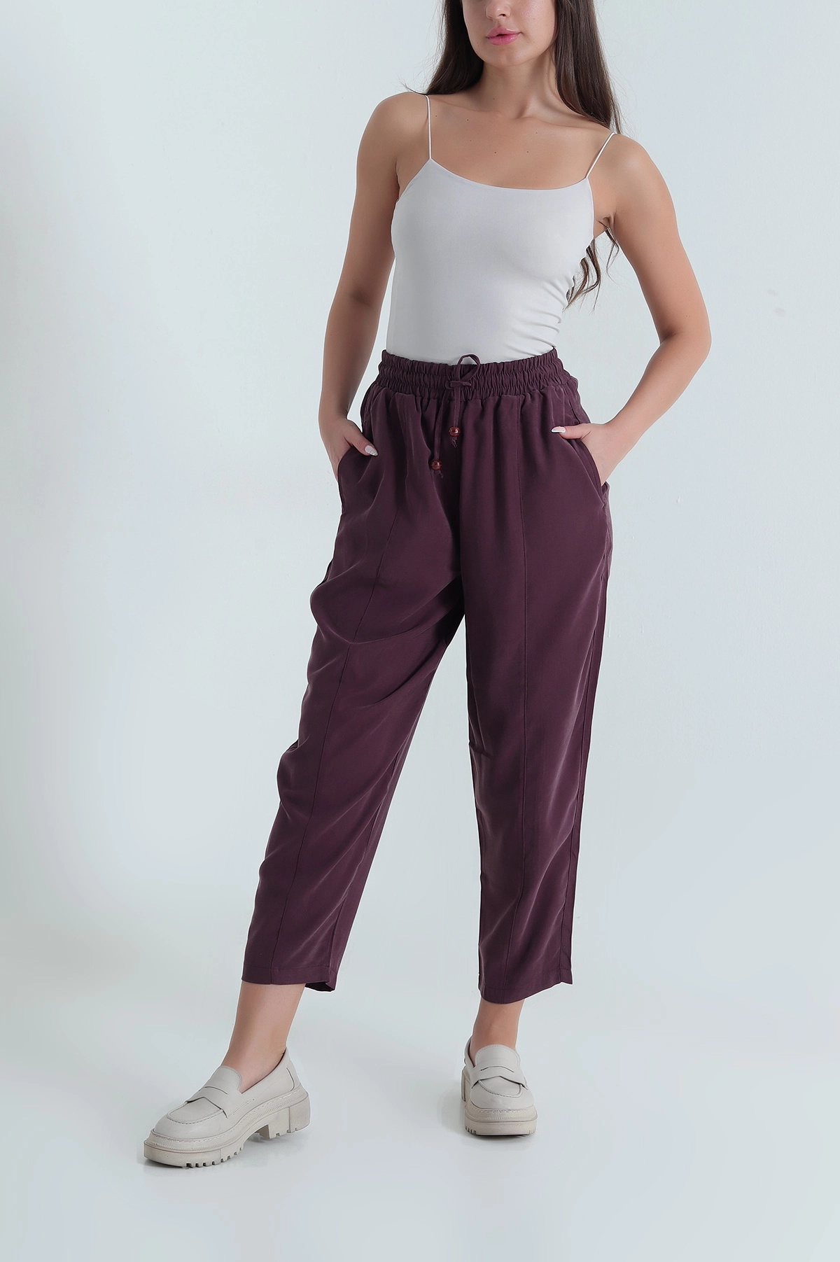 Mürdüm Twil Modal Beli Lastikli Kadın Pantolon 469596