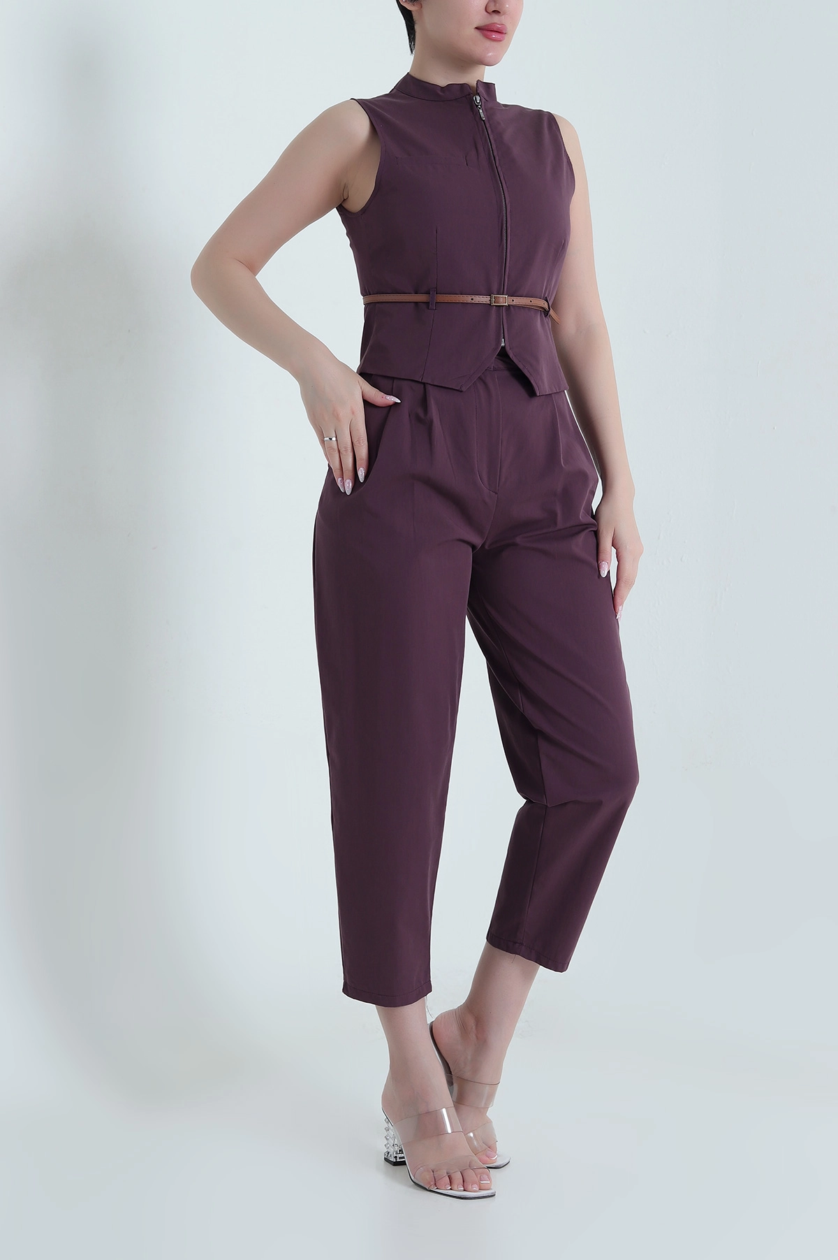 Mürdüm Yelek Pantolon Larimar Kadın İkili Takım 457089
