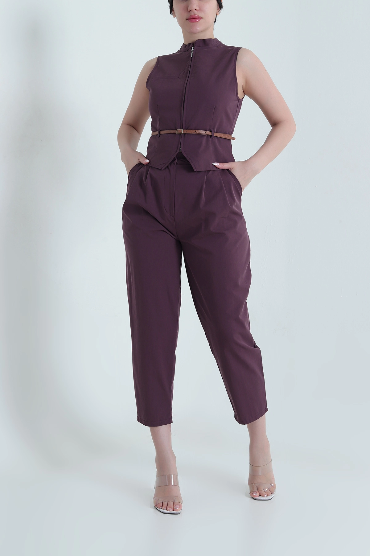 Mürdüm Yelek Pantolon Larimar Kadın İkili Takım 457089