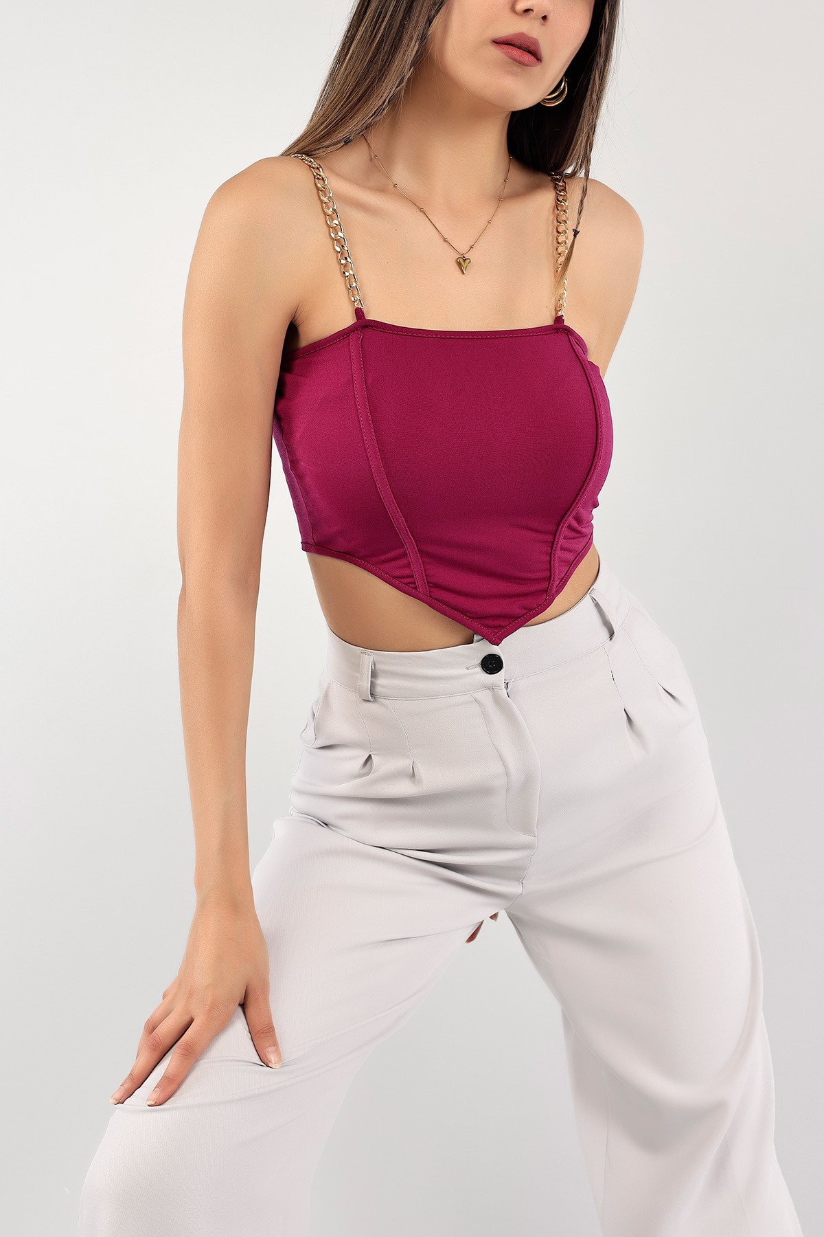 Mürdüm Zincir Askılı Sandy Bluz 115386