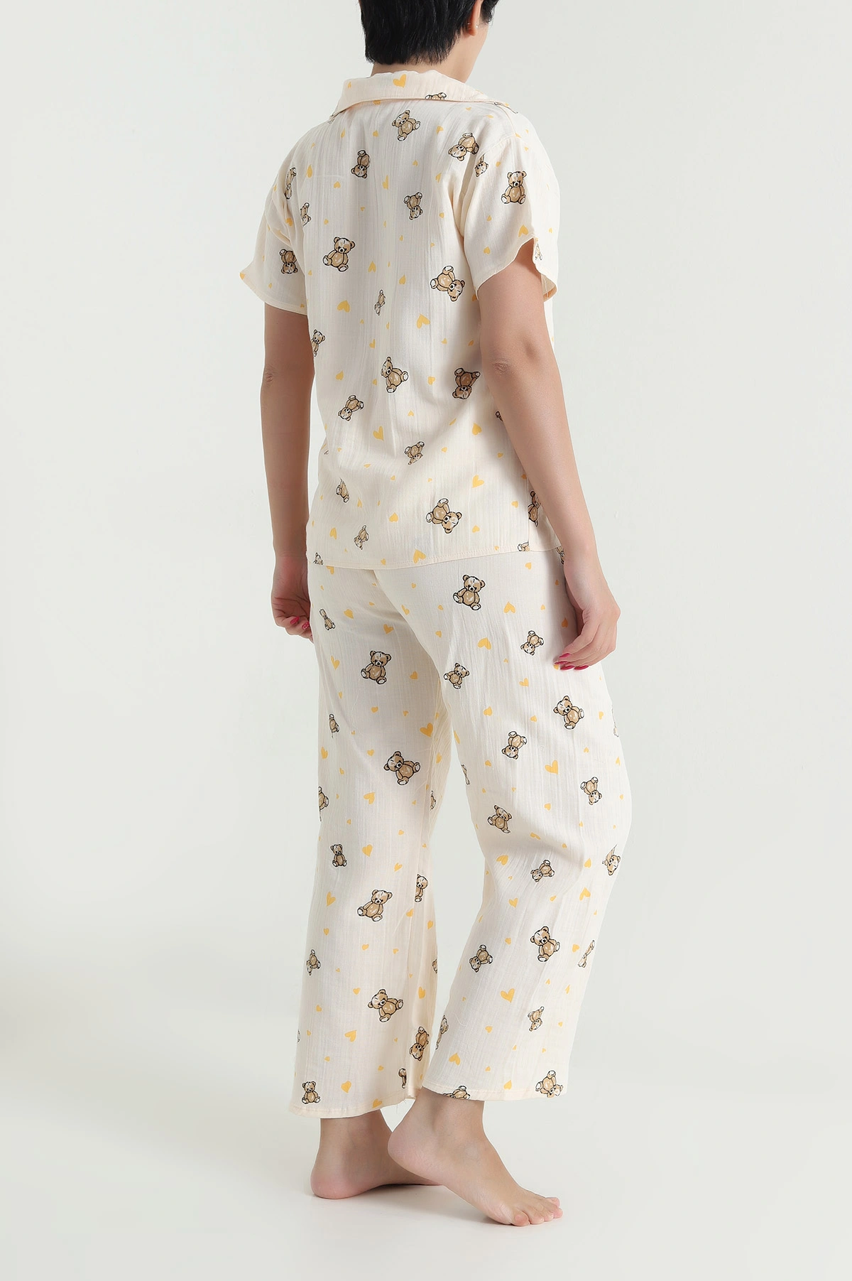 Müslin Keten Düğmeli Kadın Pijama Takımı 476892