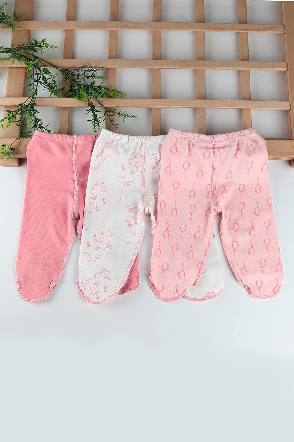 Nar Çiçeği (0-3 Ay) Tavşan Baskılı 3'lü Kız Bebe Pantolon 201327