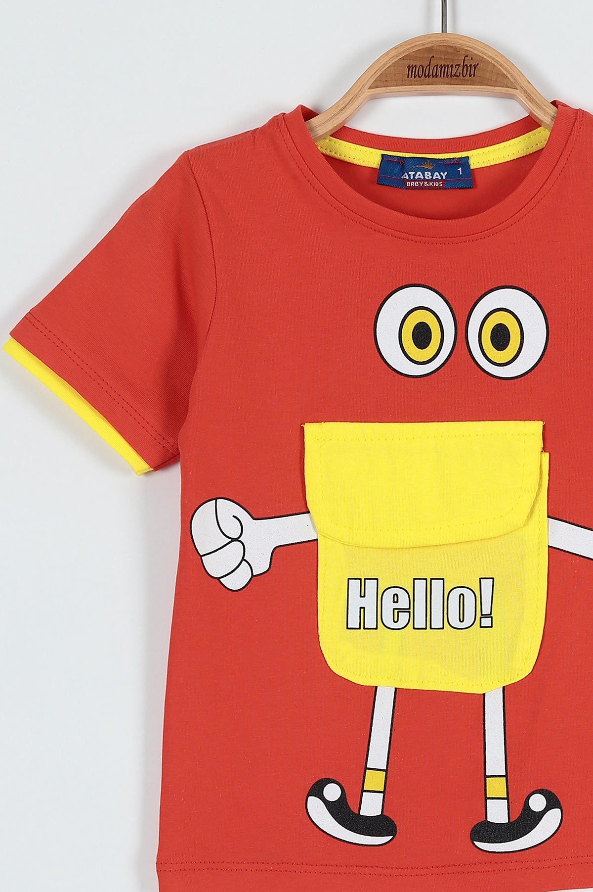 Nar Çiçeği (0-4 Yaş) Hello Baskılı Cep Detaylı Erkek Bebe Tişört 185228