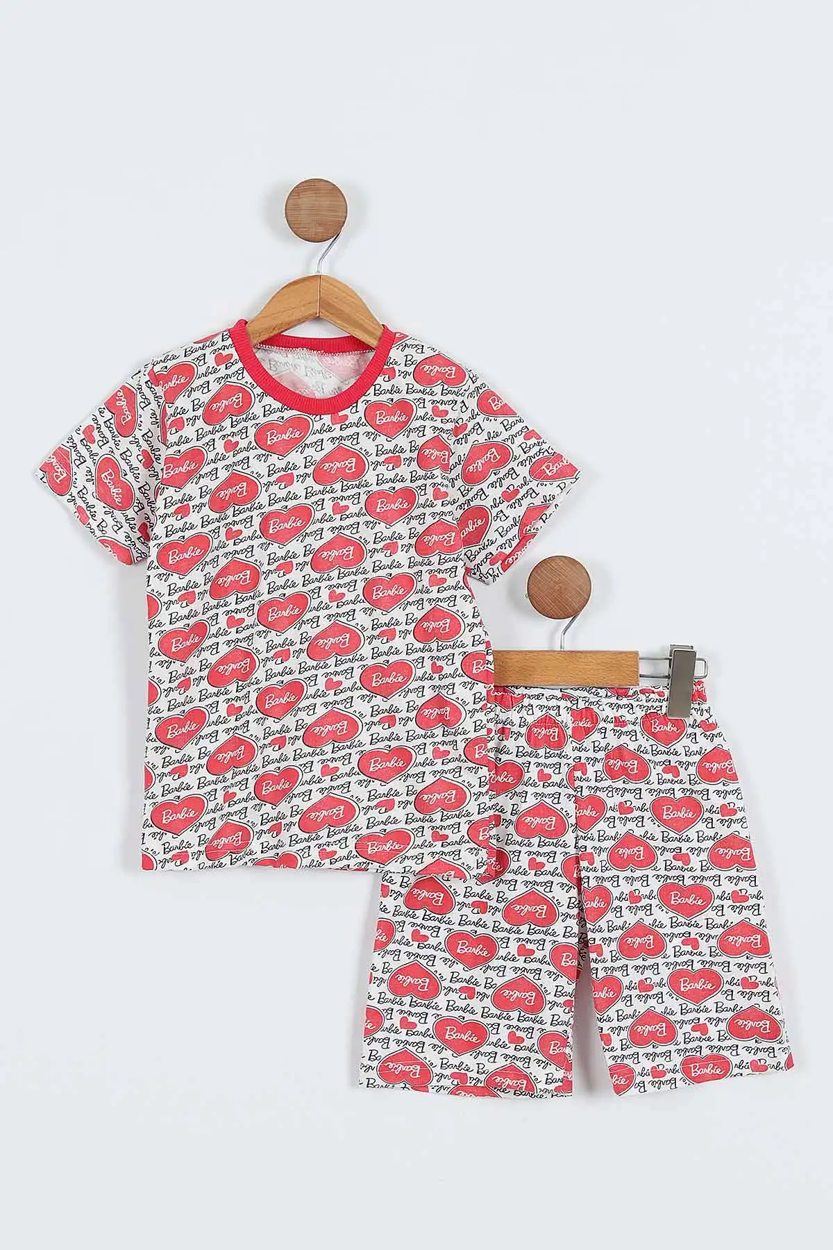 Nar Çiçeği (4-12 Yaş) Kalpli Yazı Desenli Kısa Kol ve Şortlu Yazlık Kız Çocuk Pijama Takım 341030