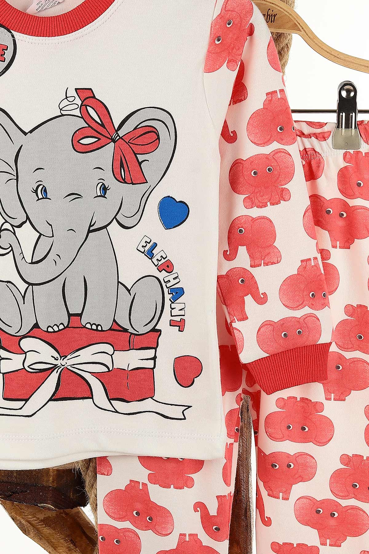 Nar Çiçeği (4-6 Yaş) Cute Fil Baskılı Kız Çocuk Pijama Takım 145167