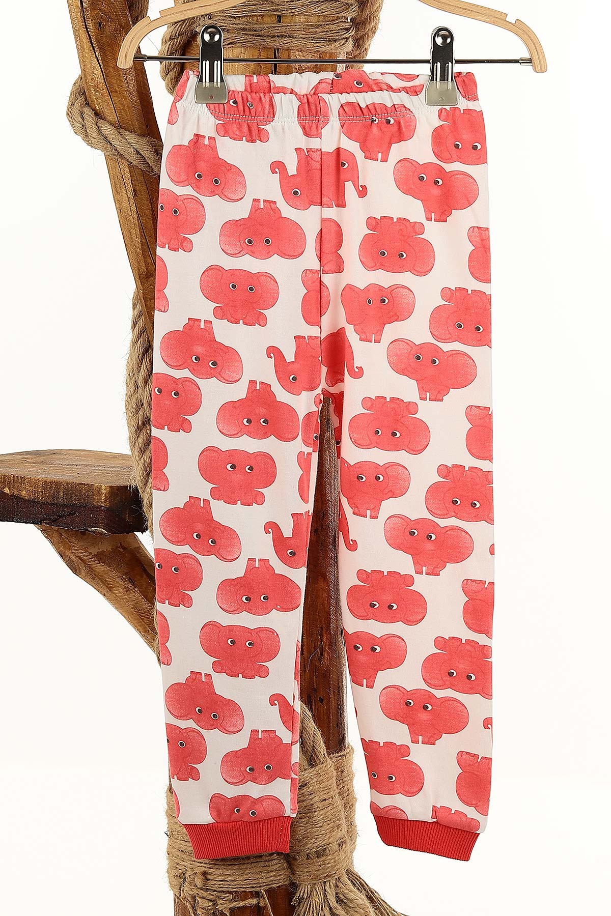 Nar Çiçeği (4-6 Yaş) Cute Fil Baskılı Kız Çocuk Pijama Takım 145167