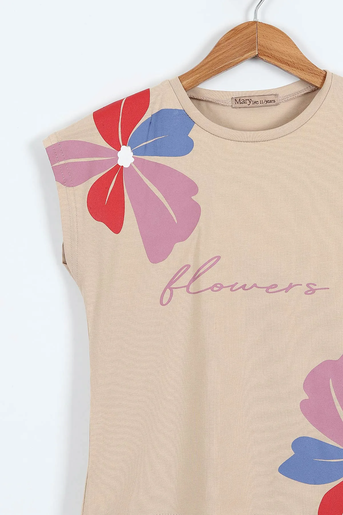 Nar Çiçeği (6-14 Yaş) Flowers Baskılı Şortlu Kız Çocuk Yazlık Takım 344591