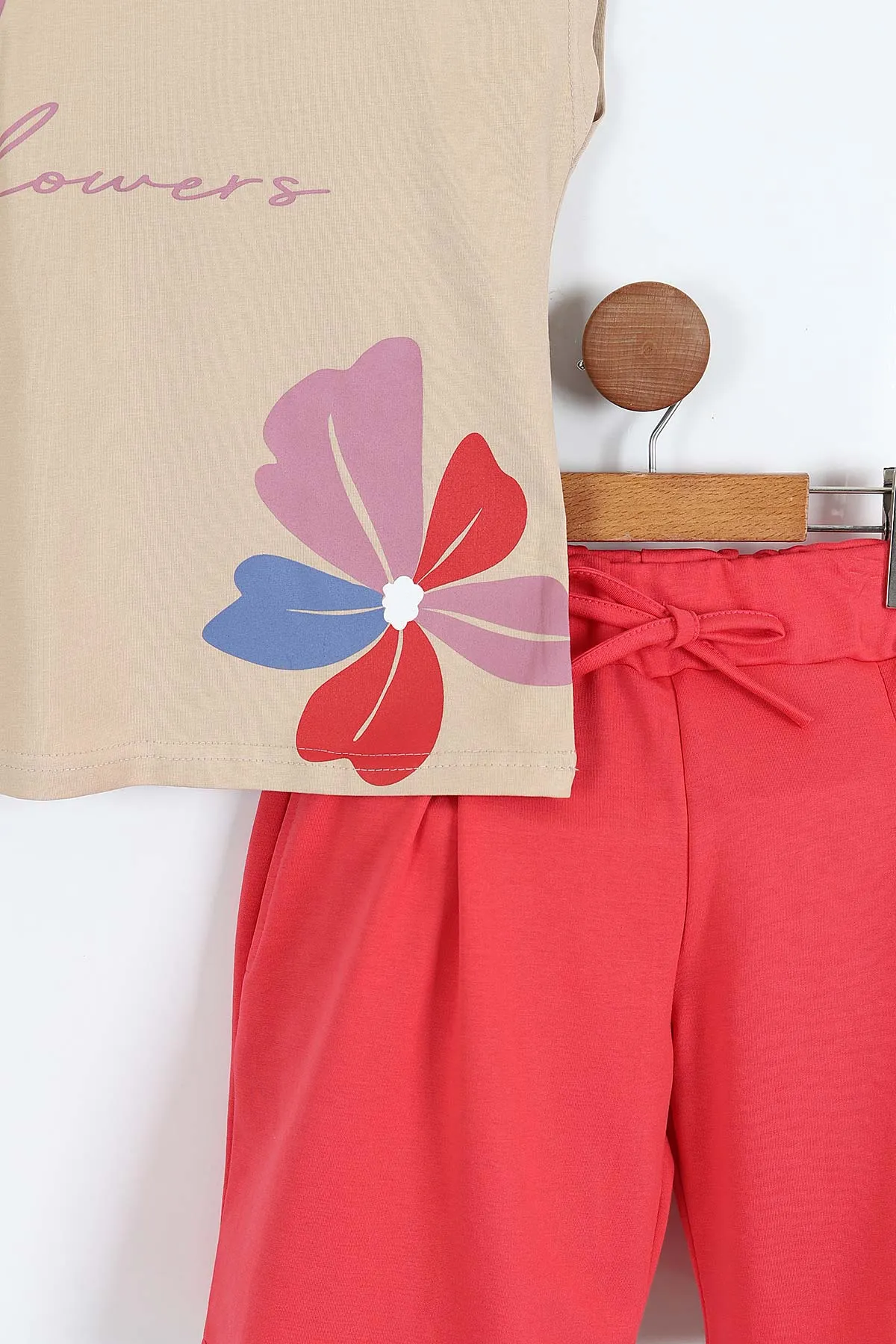 Nar Çiçeği (6-14 Yaş) Flowers Baskılı Şortlu Kız Çocuk Yazlık Takım 344591