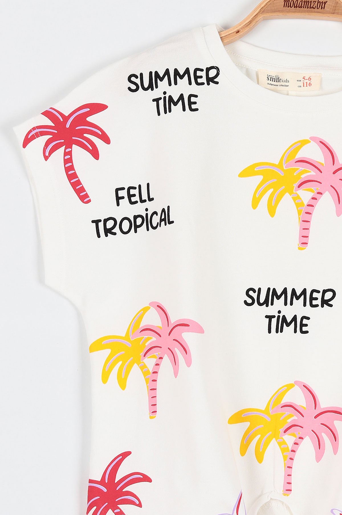 Nar Çiçeği (6-9 Yaş) Palmiye Summer Time Baskılı Şortlu Önden Bağlamalı Kız Çocuk Takım 192430