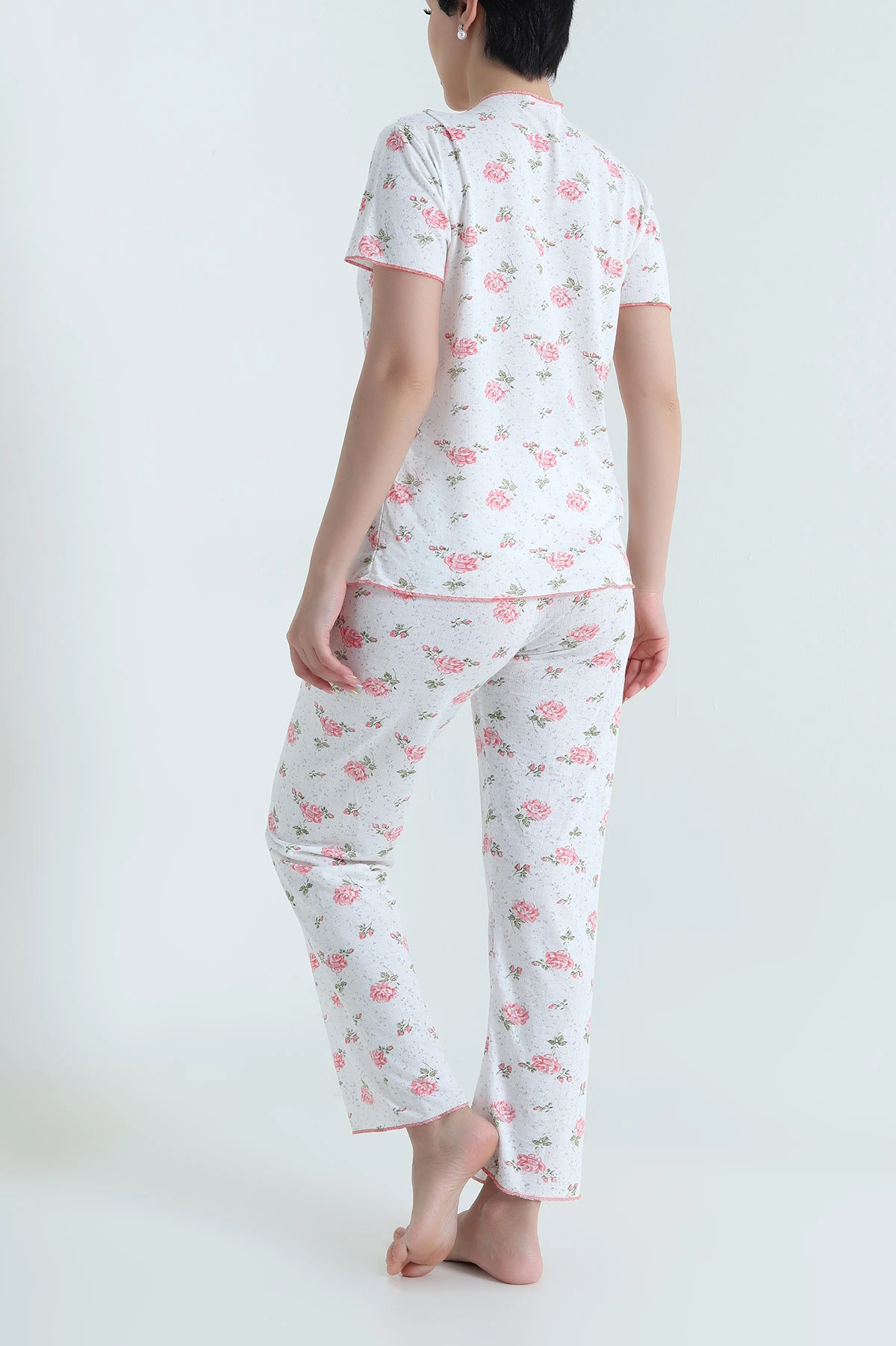 Nar Çiçeği Jakarlı Fiyonklu Kadın Pijama Takımı 466701