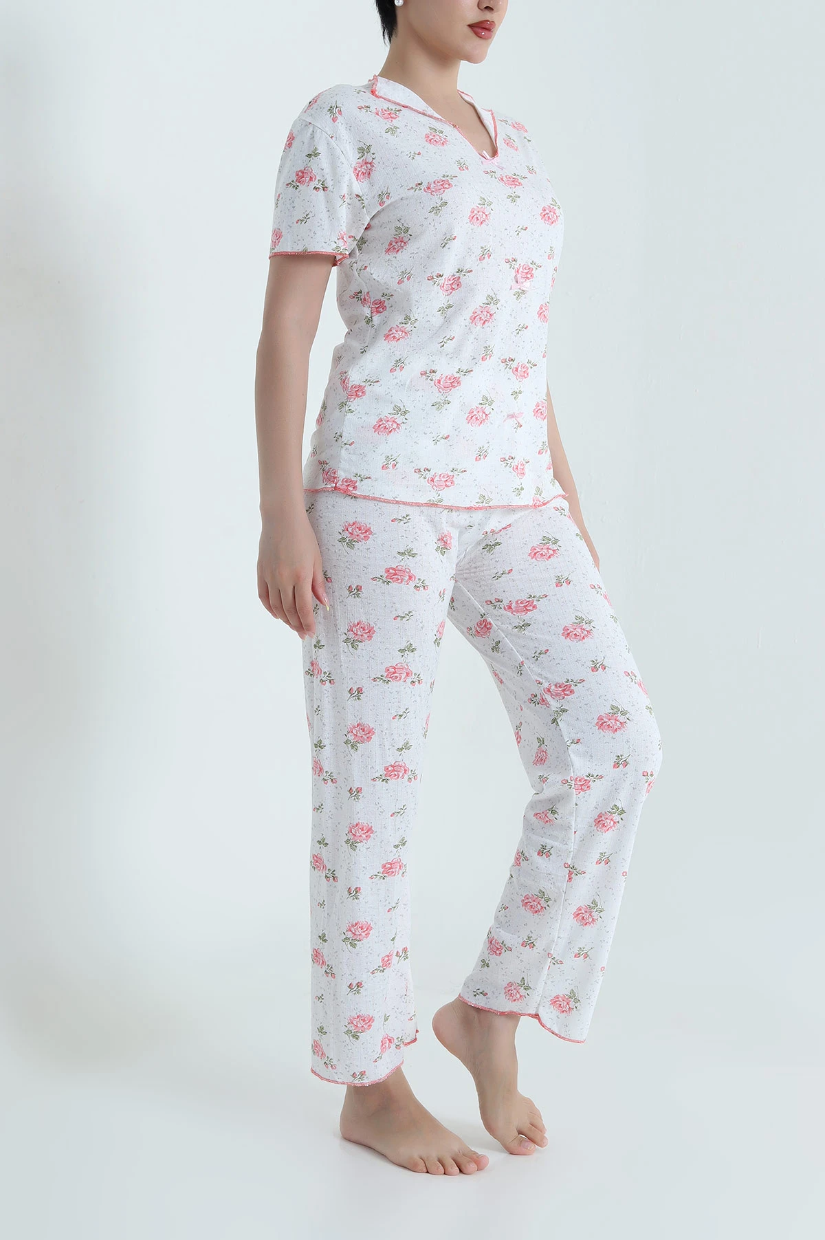 Nar Çiçeği Jakarlı Fiyonklu Kadın Pijama Takımı 466701