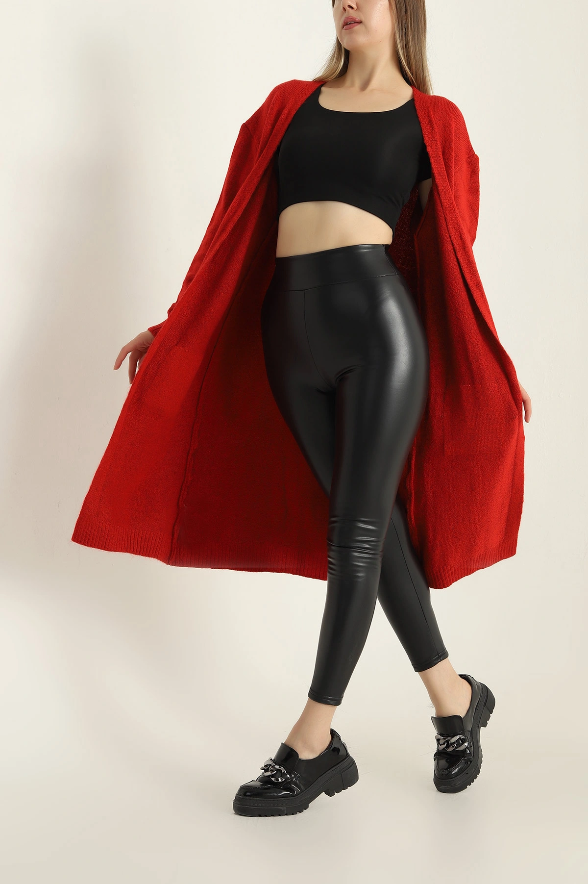 Nar Çiçeği Örme Triko Uzun Hırka 299721