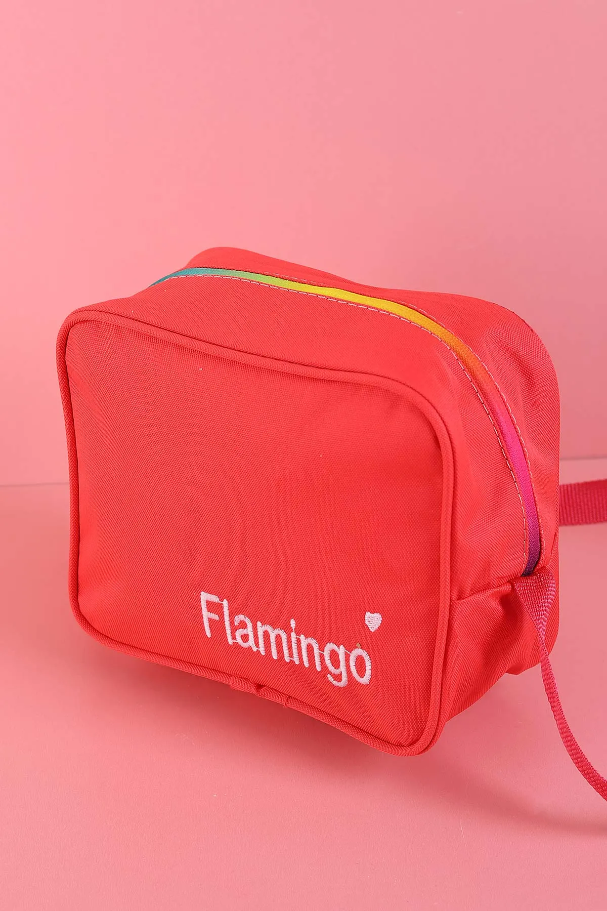Nar Çiçeği Peluş Flamingo Kabartma Desenli Beslenme Çantalı İkili Sırt Çantası Seti 288996