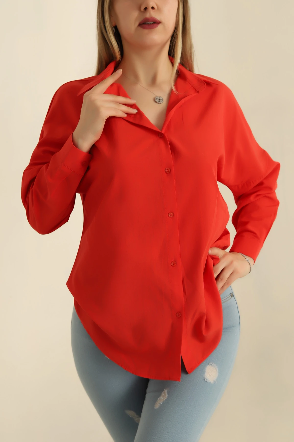 Nar Çiçeği Poplin Dokuma Kadın Gömlek 260644