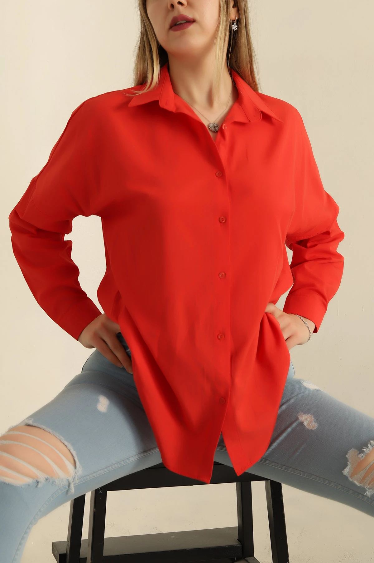 Nar Çiçeği Poplin Dokuma Kadın Gömlek 260644
