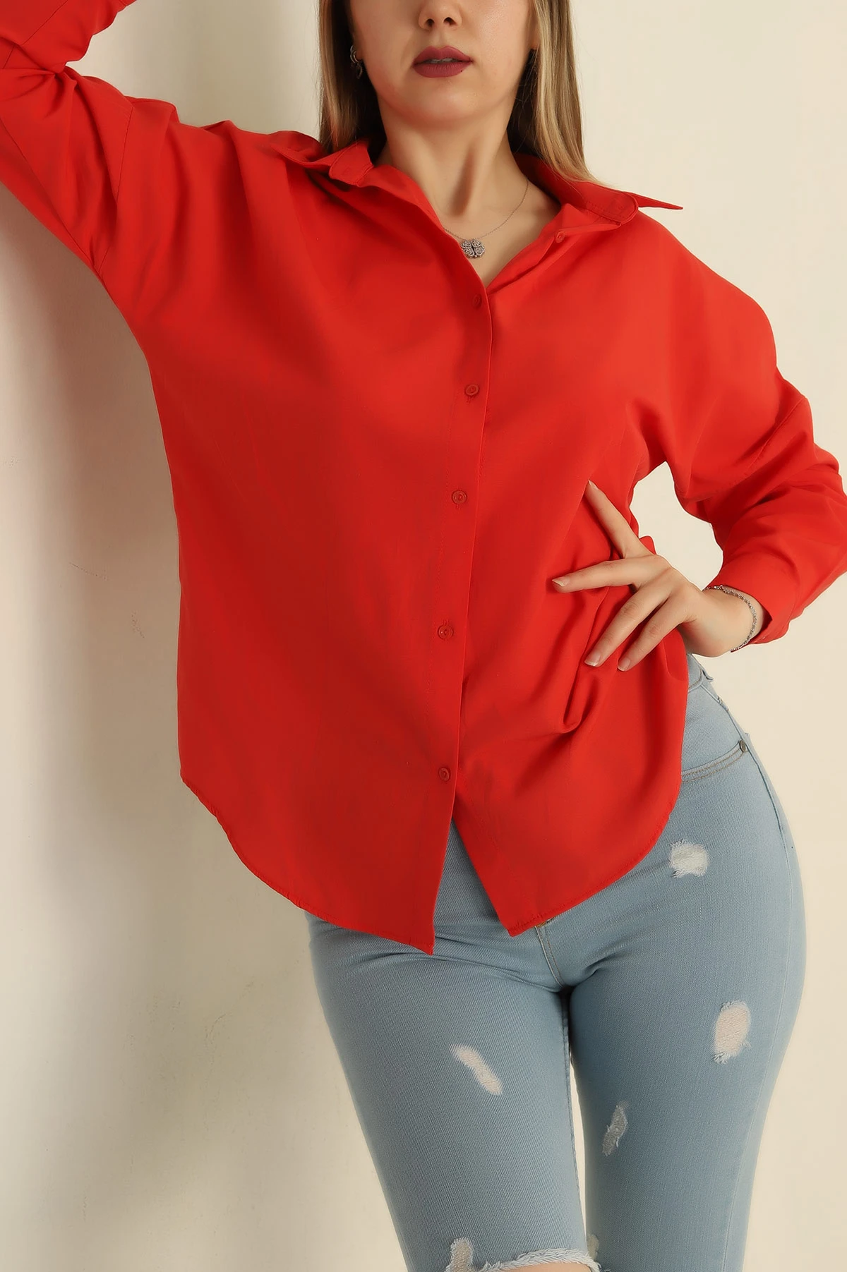 Nar Çiçeği Poplin Dokuma Kadın Gömlek 260644