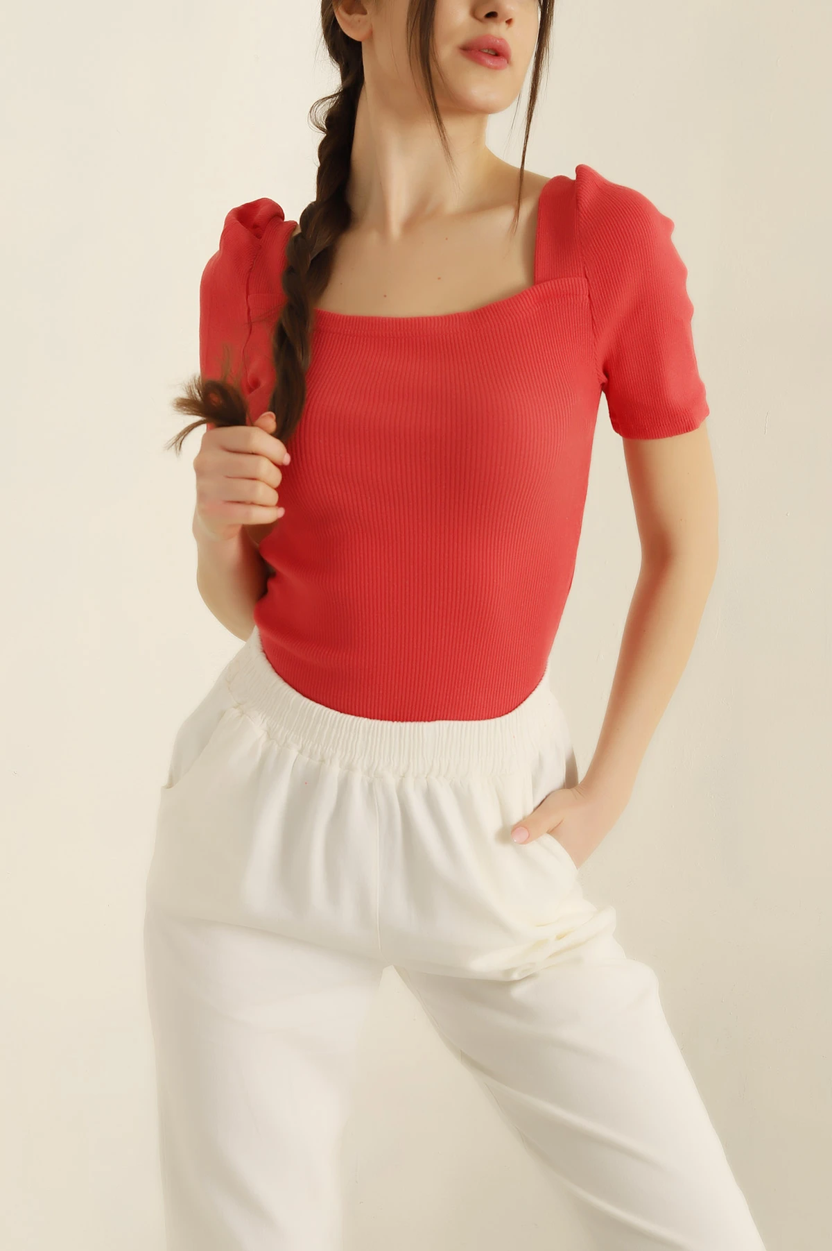 Nar Çiçeği Prenses Kol Fitilli Bluz 258784