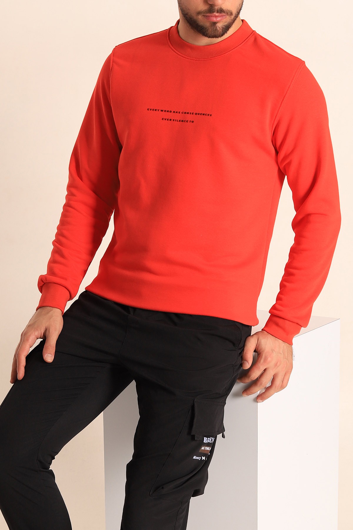 Nar Çiçeği Relaxed Fit Kabartma Yazılı Erkek Sweatshirt 221450