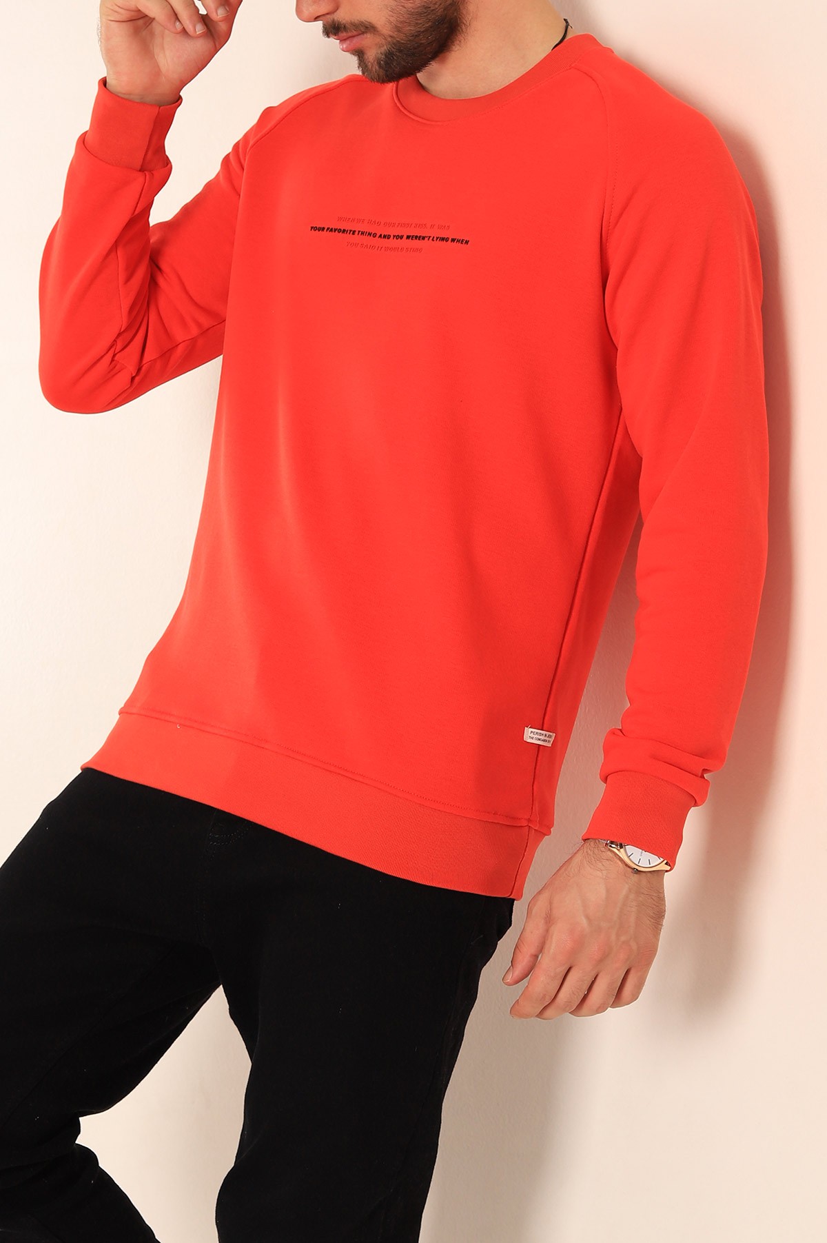 Nar Çiçeği Relaxed Fit Şardonsuz Kabartma Yazılı Erkek Sweatshirt 221466