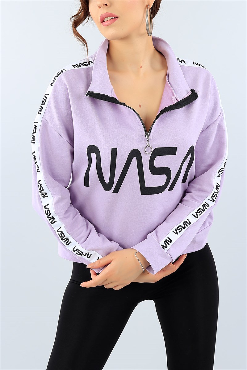 Nasa Baskılı Lila Bayan Sweat 38694