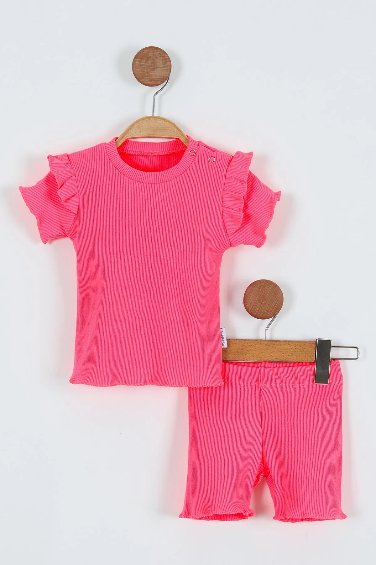 Neon Pembe (3-9 Ay) Kol Fırfırlı Fitilli Kız Bebek Takım 264720