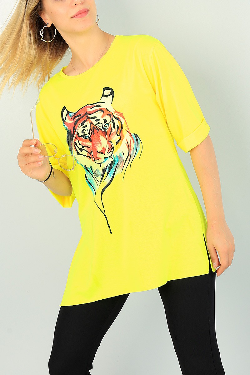 Neon Sarı Duble Kol Bayan Tişört 70246