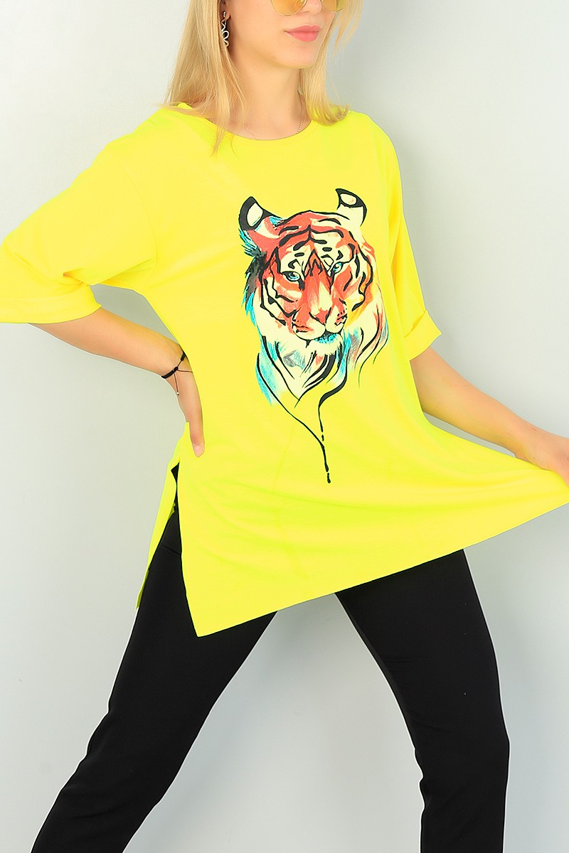 Neon Sarı Duble Kol Bayan Tişört 70246