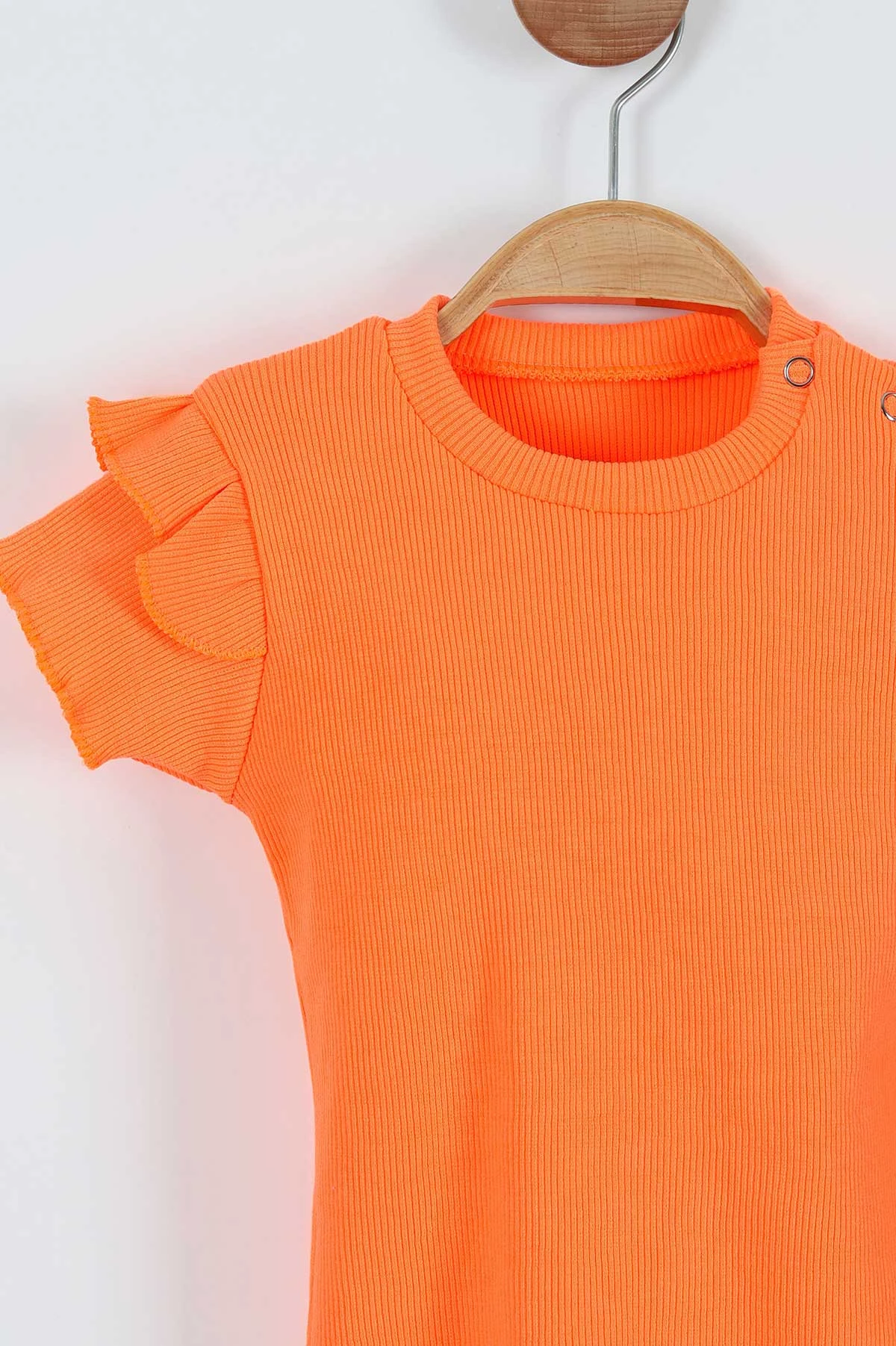 Neon Turuncu (3-9 Ay) Kol Fırfırlı Fitilli Kız Bebek Takım 264717