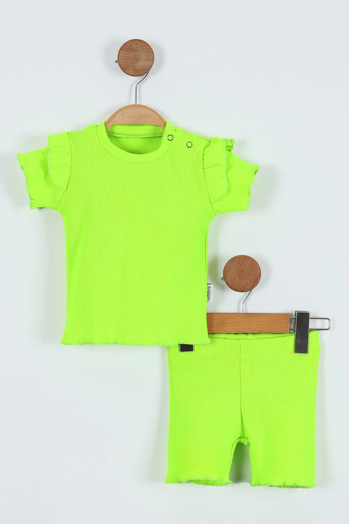 Neon Yeşil (3-9 Ay) Kol Fırfırlı Fitilli Kız Bebek Takım 264718