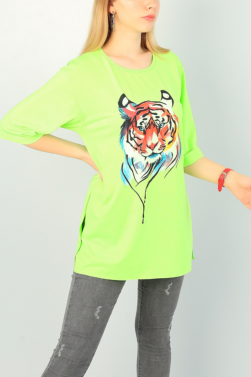 Neon Yeşil Duble Kol Bayan Tişört 70243