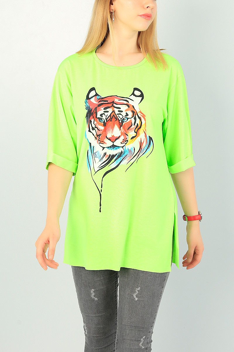 Neon Yeşil Duble Kol Bayan Tişört 70243