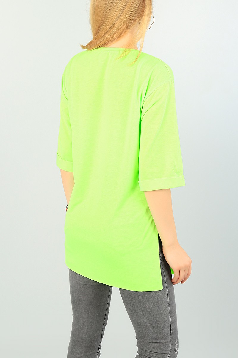 Neon Yeşil Duble Kol Bayan Tişört 70243