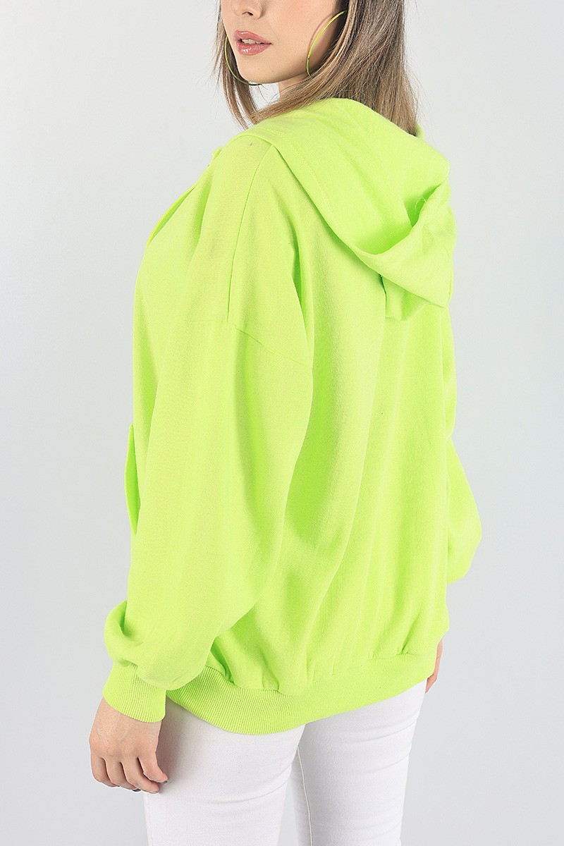 Neon Yeşil Fermuarlı Şardonlu Sweat 88385