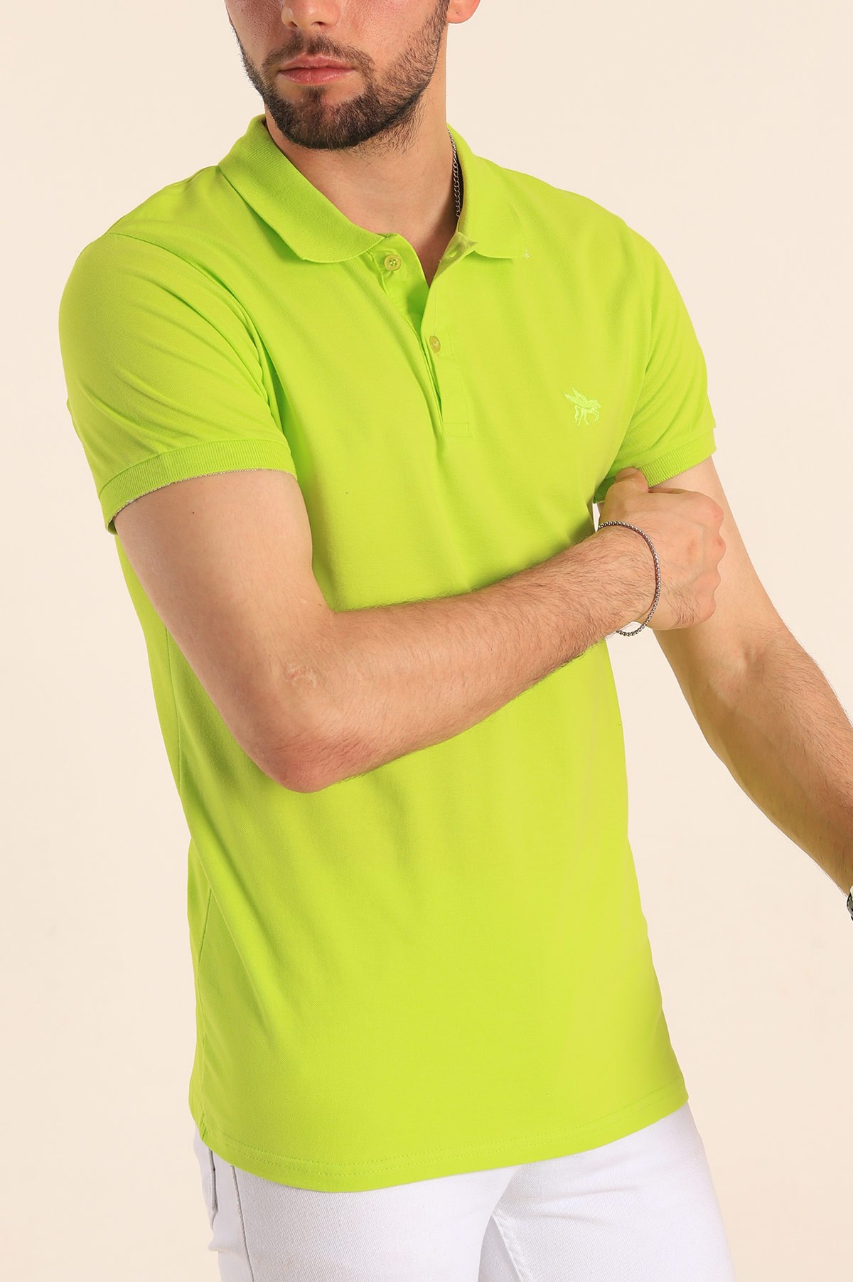 Neon Yeşil Polo Yaka Dügmeli Erkek Tişört 189848