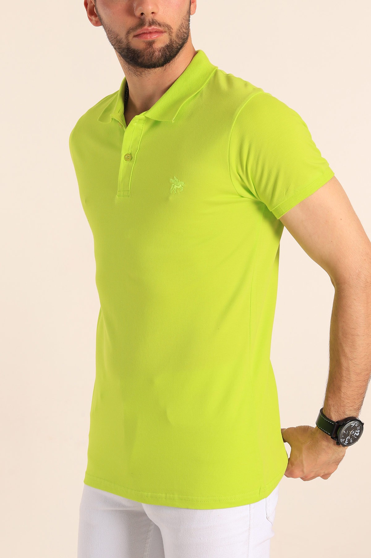 Neon Yeşil Polo Yaka Dügmeli Erkek Tişört 189848